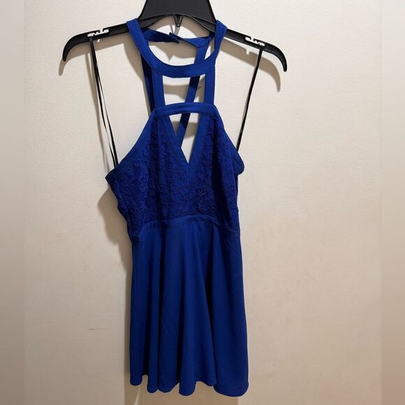 Lulu’s All My Daydreams Cobalt Blue Lace Skater Dress size S - Picture 3 of 10